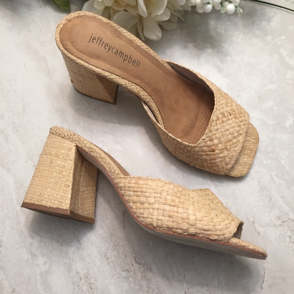 Jeffrey Campbell Rafia Open Toe Block Heels sz 6